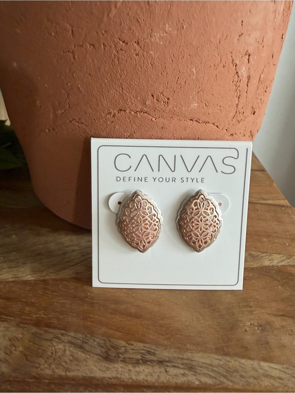Canvas Rose Gold & Silver Filigree Statement Stud Earrings NWT